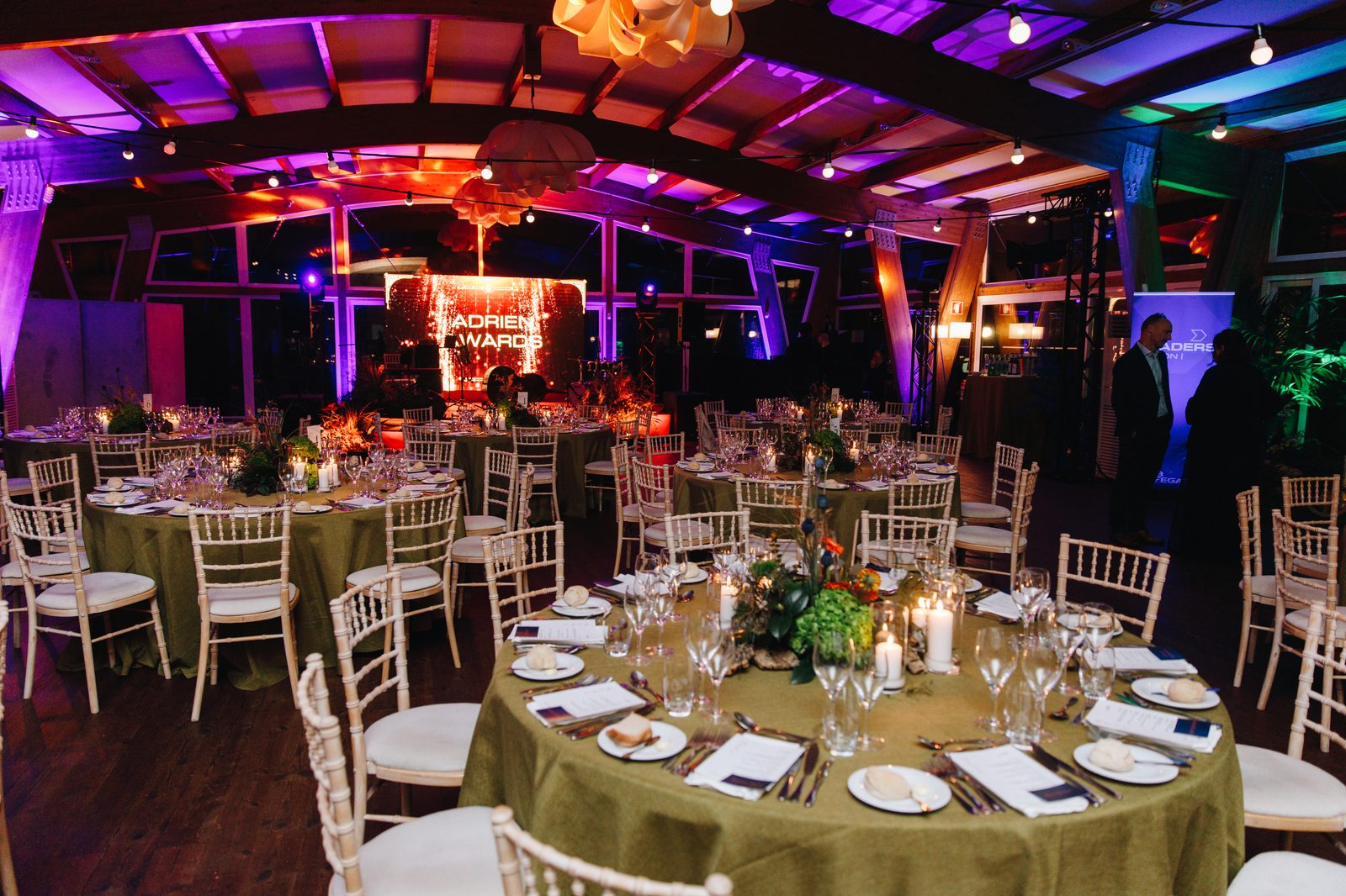 Corporate gala dinner table setup for ADB Safegate event