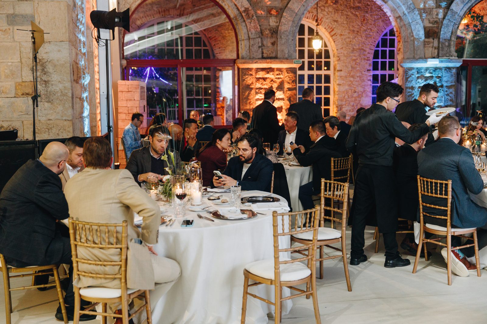 Cocktail reception setup at ADB Safegate corporate event