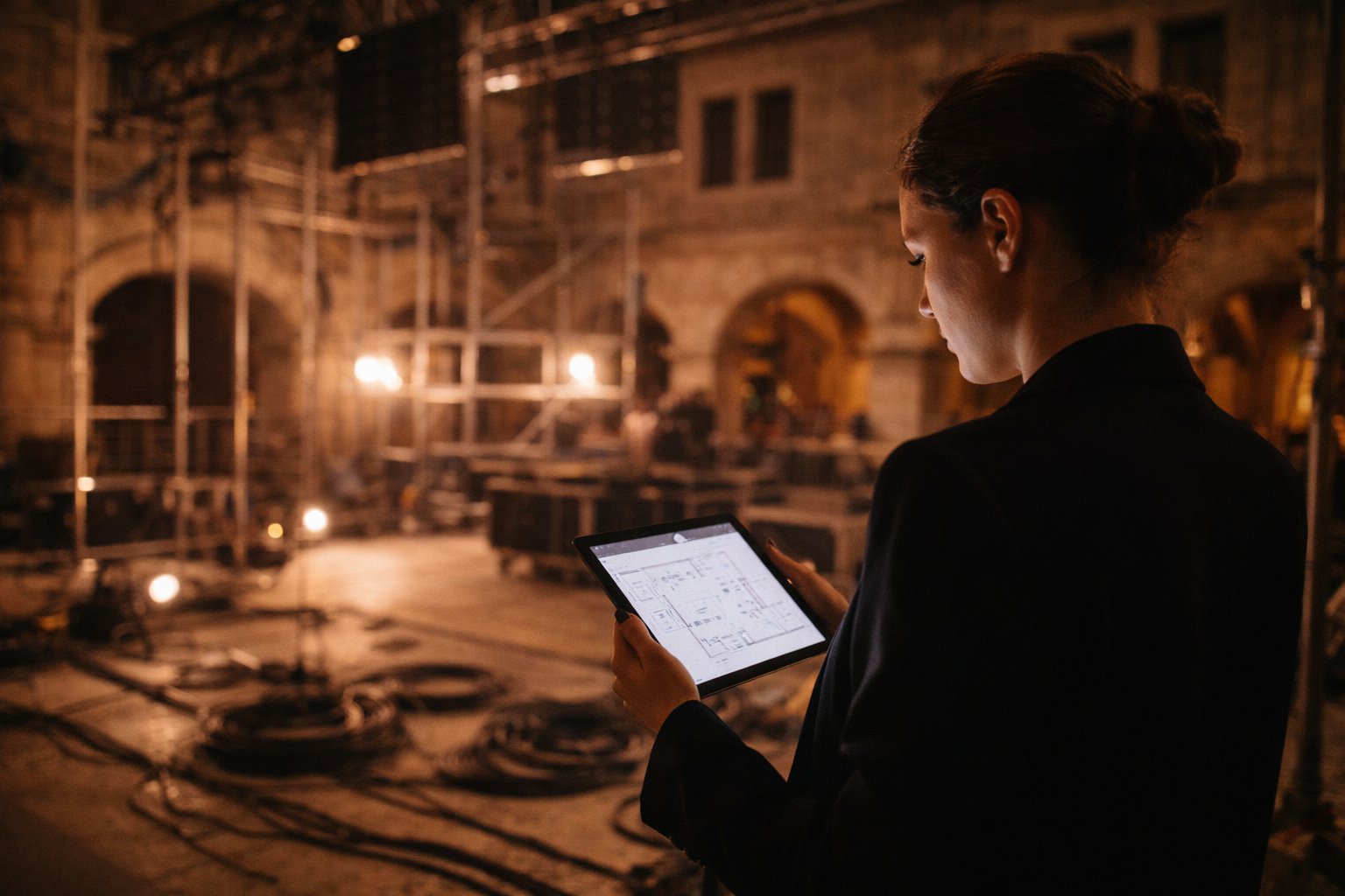 BTQ Events producer reviewing event plans in a Portuguese venue