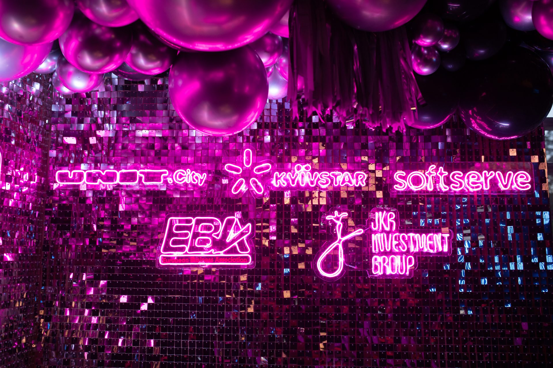 Dreamland brand wall with neon lighting at Web Summit after party in Lisbon