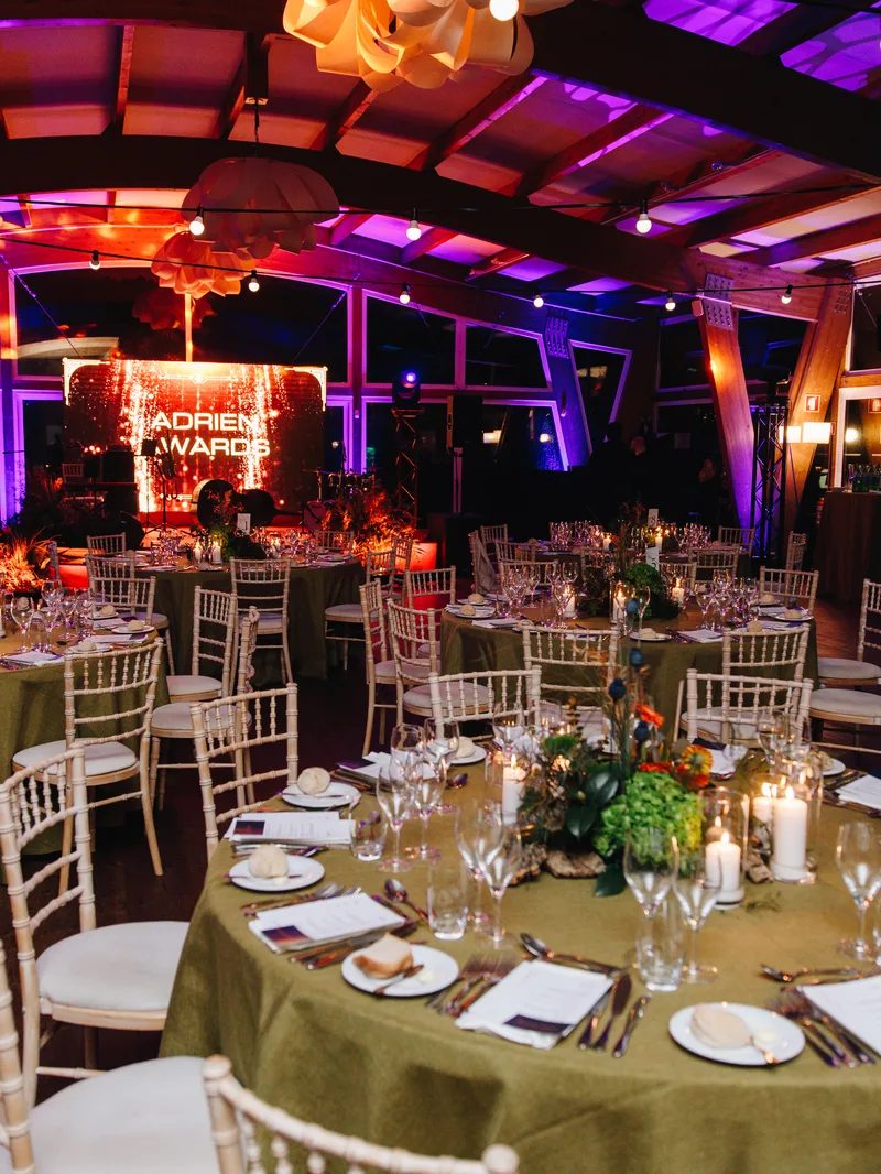 Corporate gala dinner table setup for ADB Safegate event