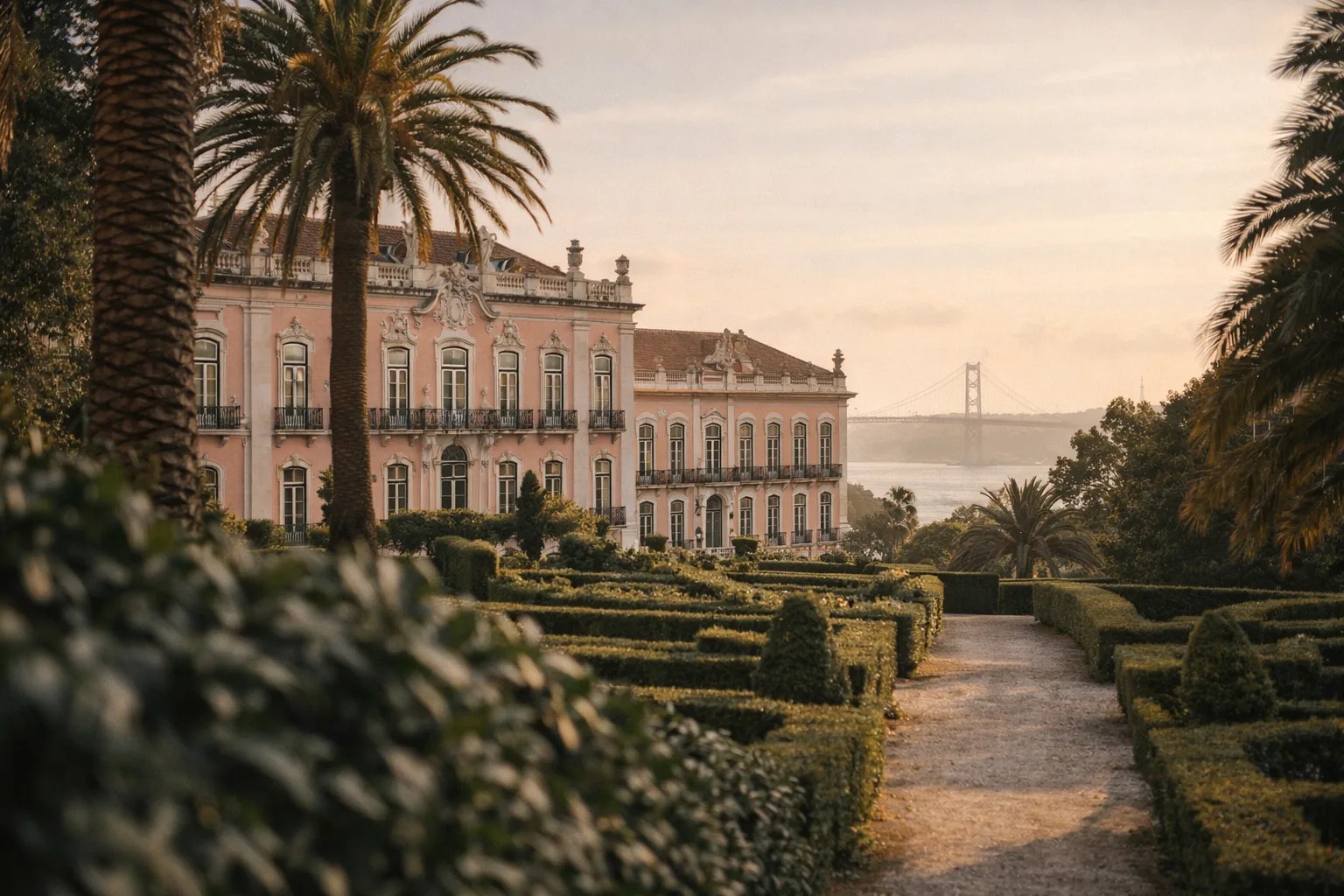 Pestana Palace Lisboa — restored 19th-century palace facade at golden hour