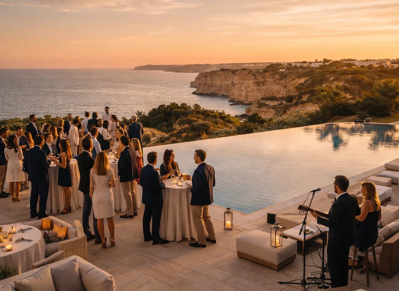 Sunset celebration at coastal venue in the Algarve