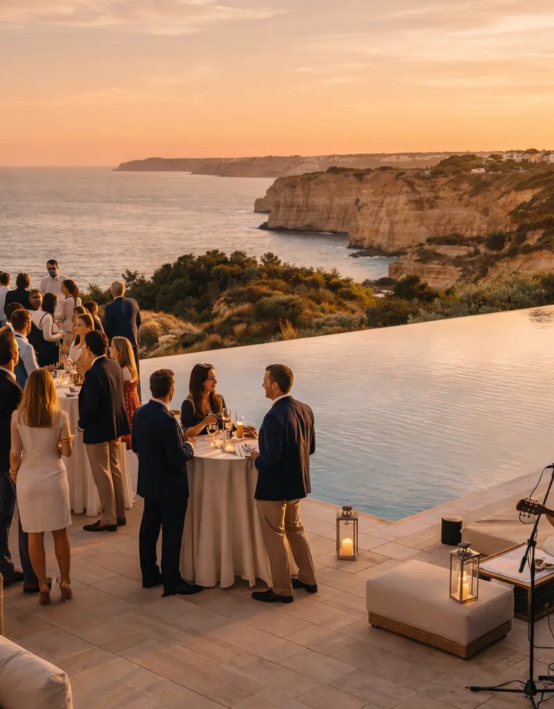 Coastal venue terrace at sunset in Portugal