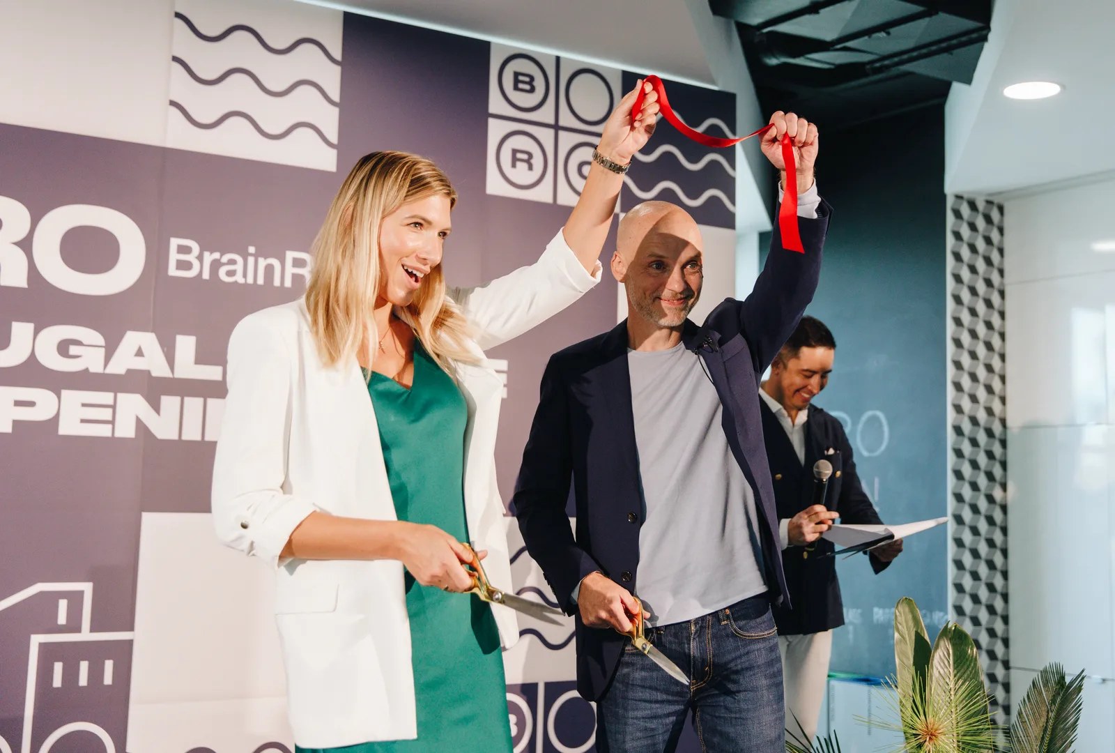 Conference ribbon cutting ceremony at corporate event in Portugal