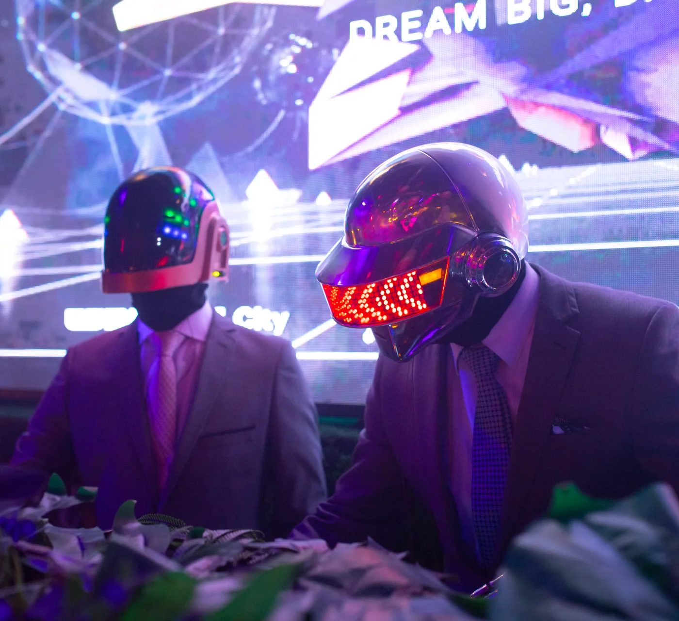 LED helmet performers at product launch entertainment in Portugal