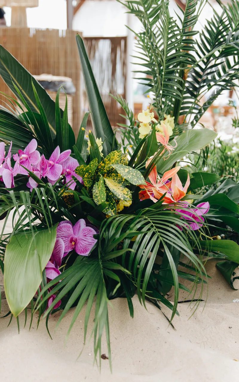 Pink floral arrangement at celebration
