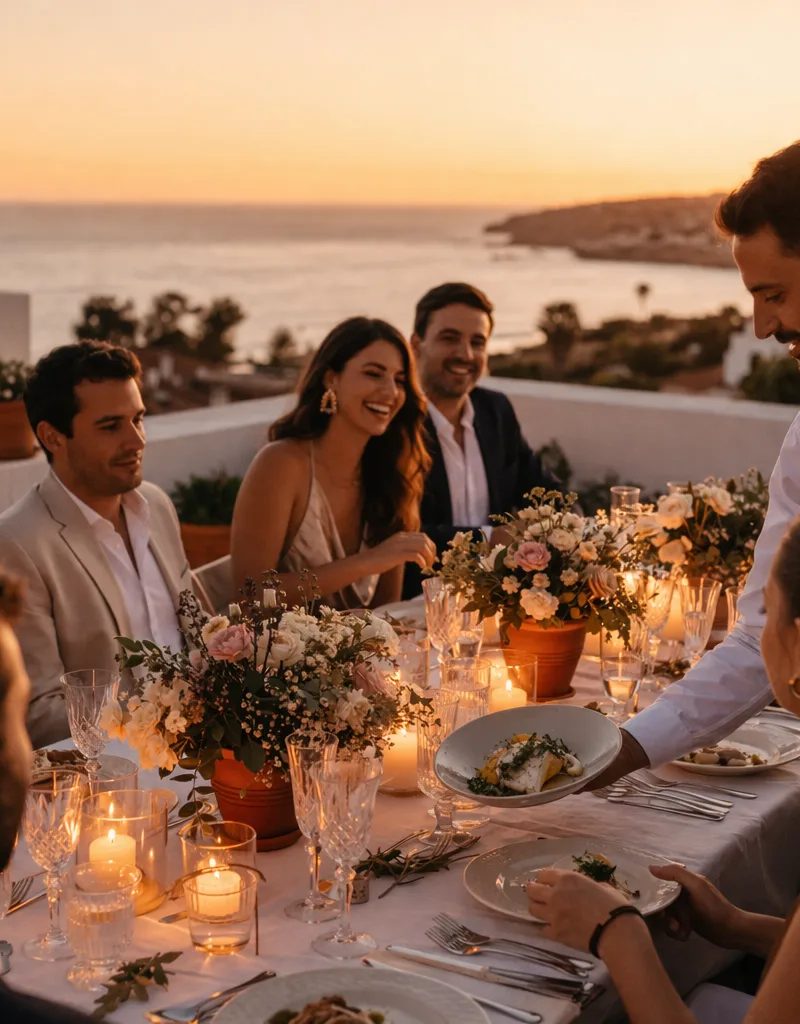 Private dinner on a terrace at a luxury venue in Portugal