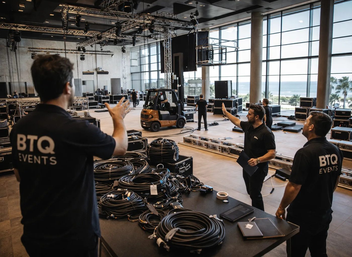 Production team building conference venue in Portugal