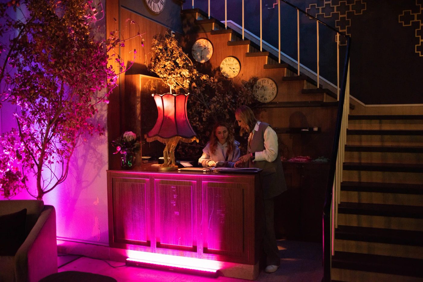 Pink staircase at luxury venue in Portugal
