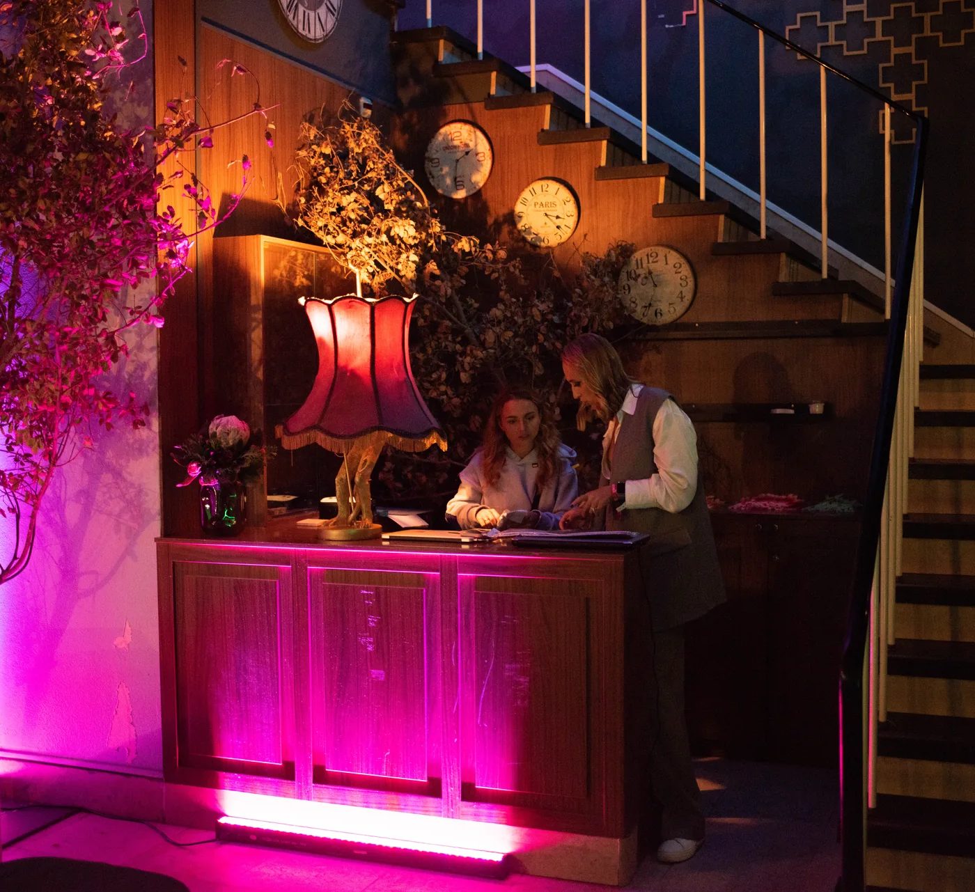 Pink staircase at luxury private event venue in Portugal