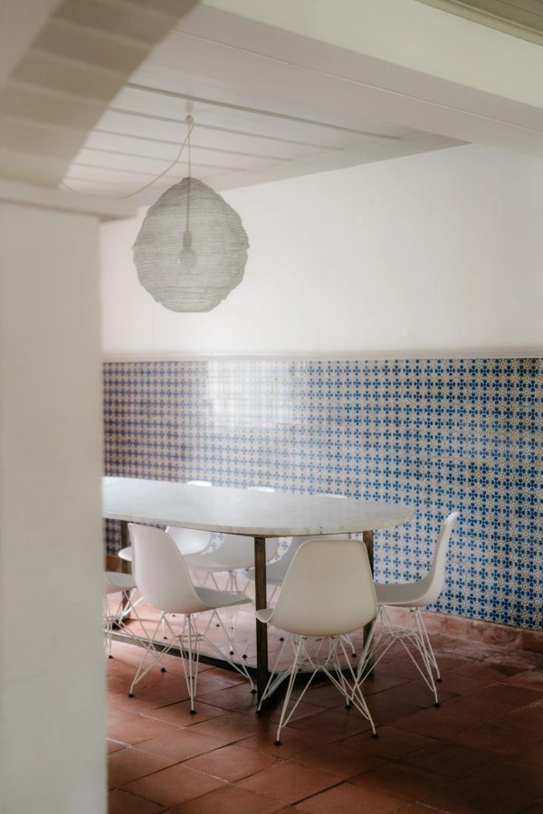 The dining room, set for sixty