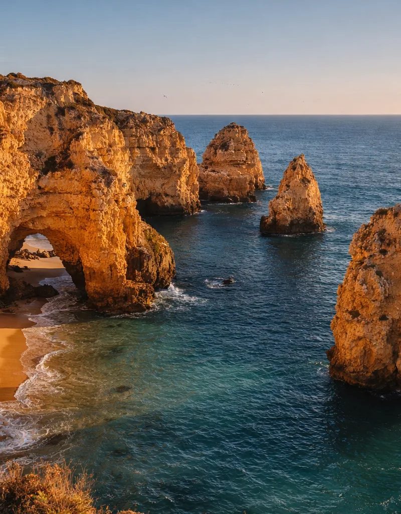 Ponta da Piedade golden cliffs on the Algarve coast of Portugal