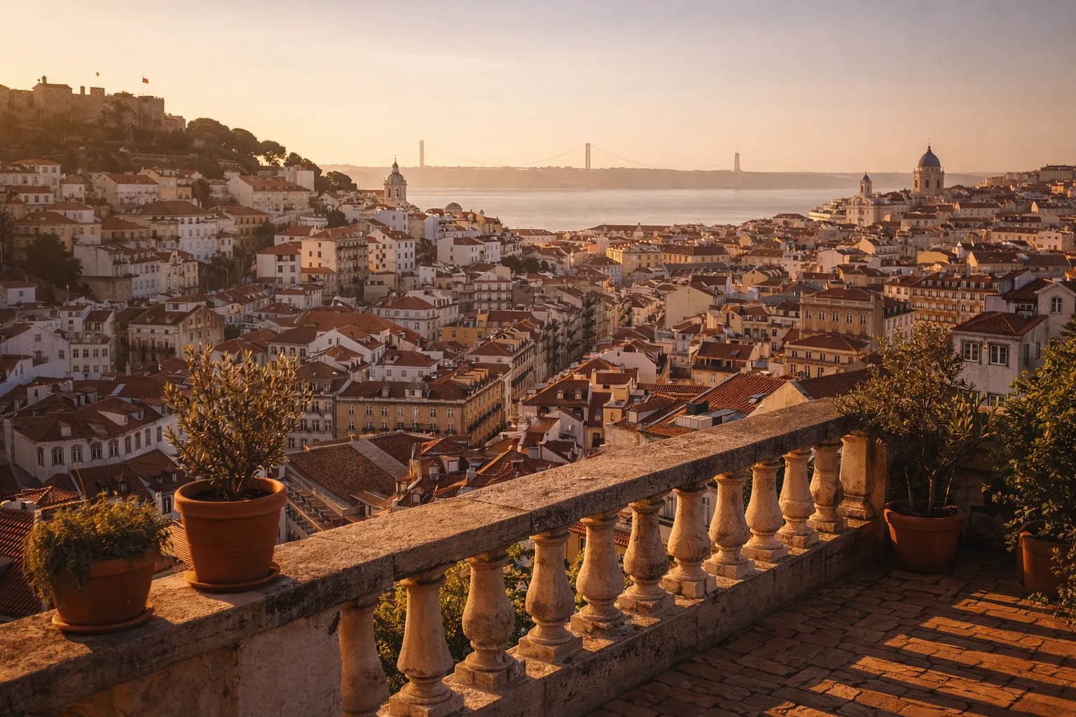 Lisbon skyline at golden hour