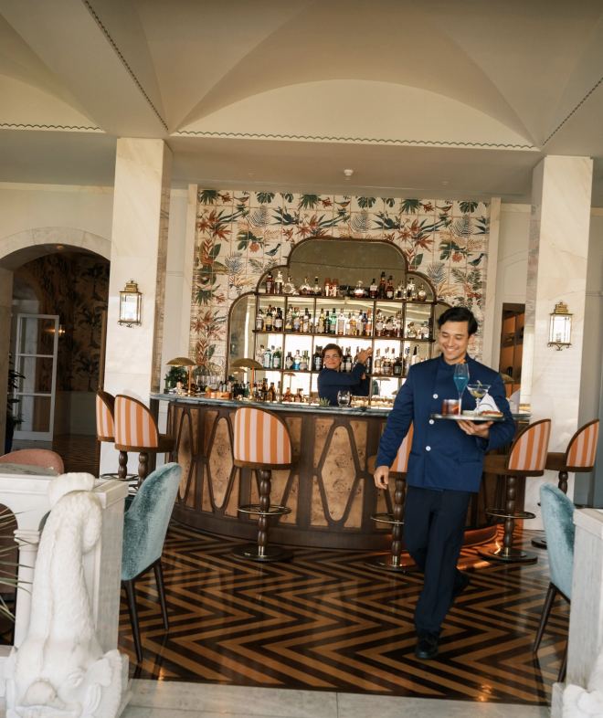 Evening bar interior at Belmond Reid's Palace above Funchal, Madeira