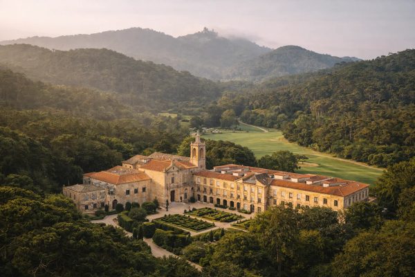 Penha Longa Resort — 14th-century monastery and palace estate in the Sintra hills, aerial view